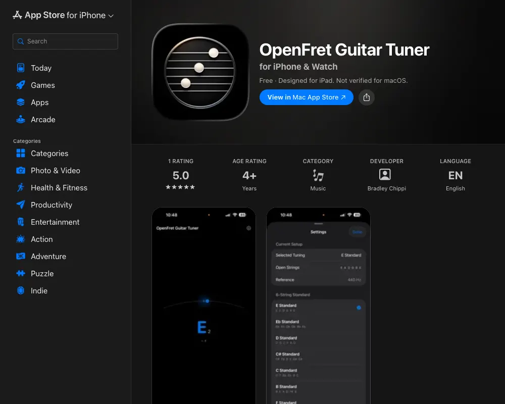 OpenFret Guitar Tuner — screenshot